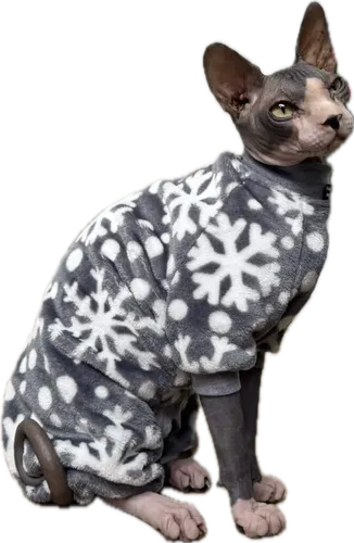 велсофт комбінезон сніжинки на сірому розмір L за 640 грн - одяг для кота сфінкса